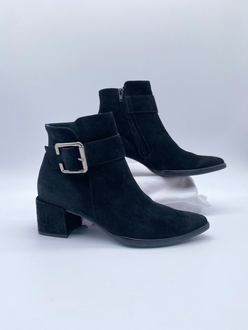 Paul Green Black Suede Buckle Ankle Boots Block Heel Women’s 6.5 Austria